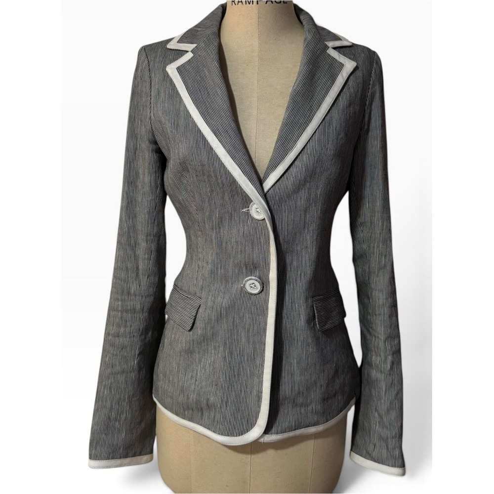 Iris Setlakwe Linen Blend Pinstripe Blazer Size 6 Tailored Quiet Luxury Jacket